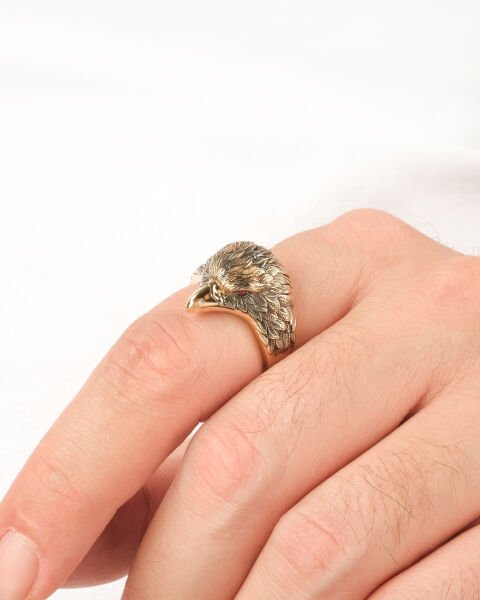 14 Ayar Altın Kartal Baş Figürlü Erkek Yüzük