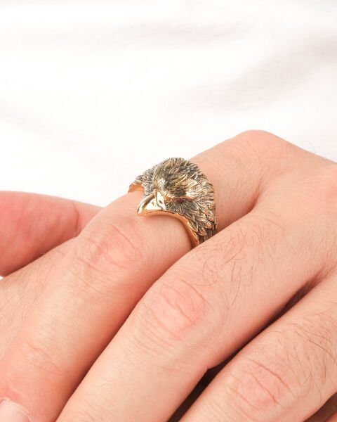 14 Ayar Altın Kartal Başlı Erkek Yüzük