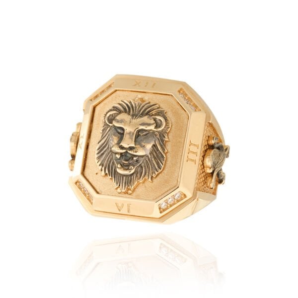 14 Ayar Altın Aslan Figürlü Taşlı Erkek Yüzük