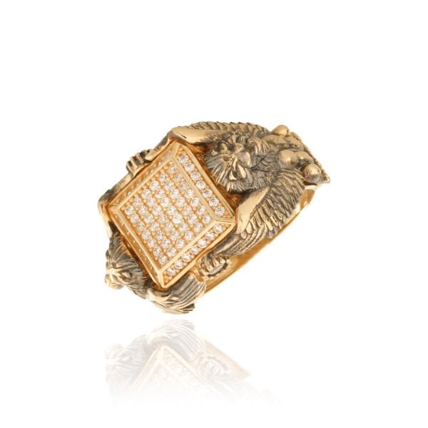 14 Ayar Altın Taşlı Aslan Figürlü Erkek Yüzük