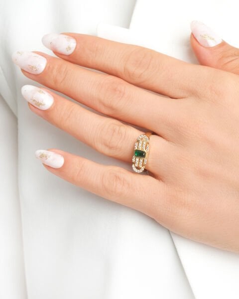 14 Ayar Altın Turmalin Taşlı Tasarım Yüzük