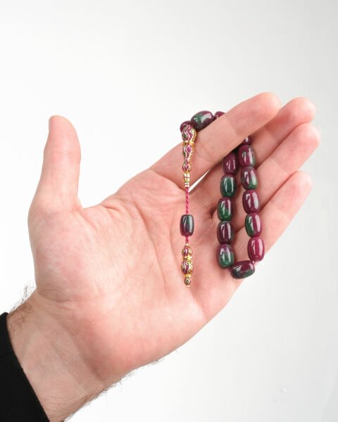 14 Ayar Altın Mor ve Yeşil Tonlu Doğaltaş Erkek Tespih