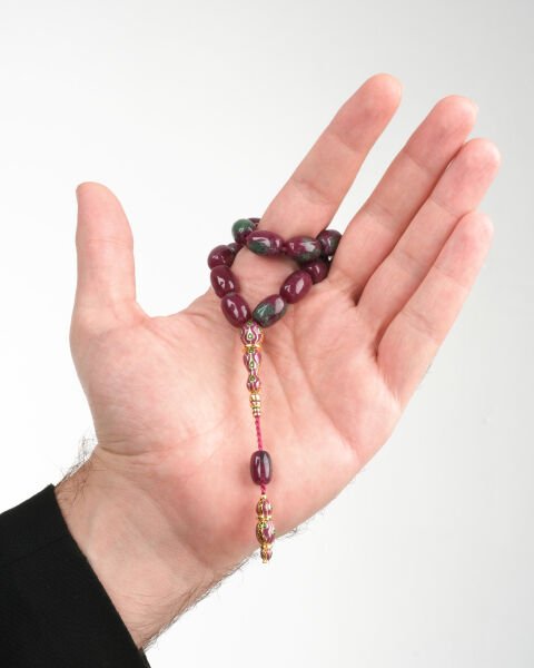 14 Ayar Altın Mor ve Yeşil Tonlu Doğaltaş Erkek Tespih