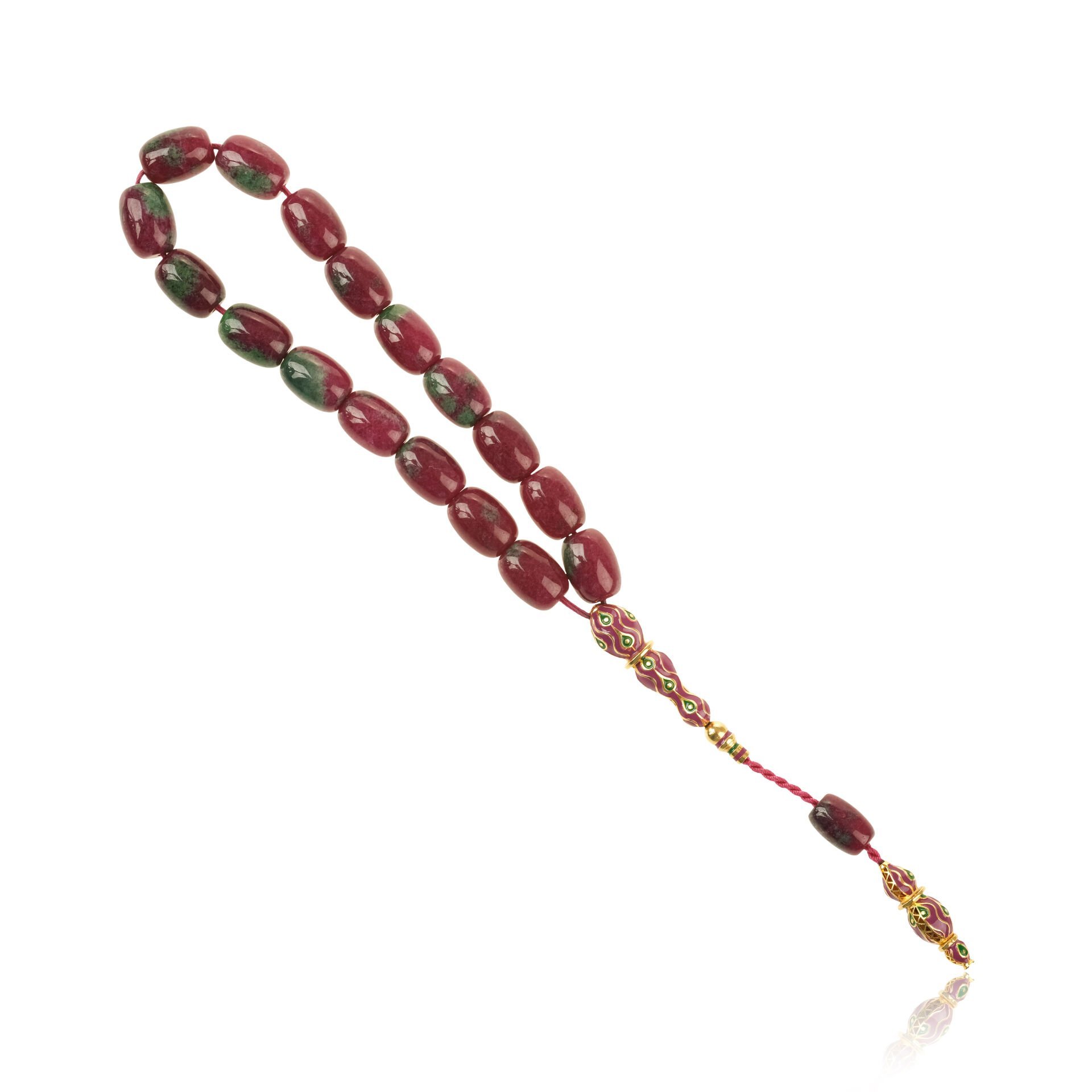 14 Ayar Altın Mor ve Yeşil Tonlu Doğaltaş Erkek Tespih