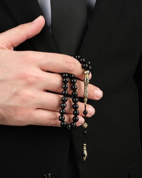 14 Ayar Altın Siyah Taşlı Tesbih