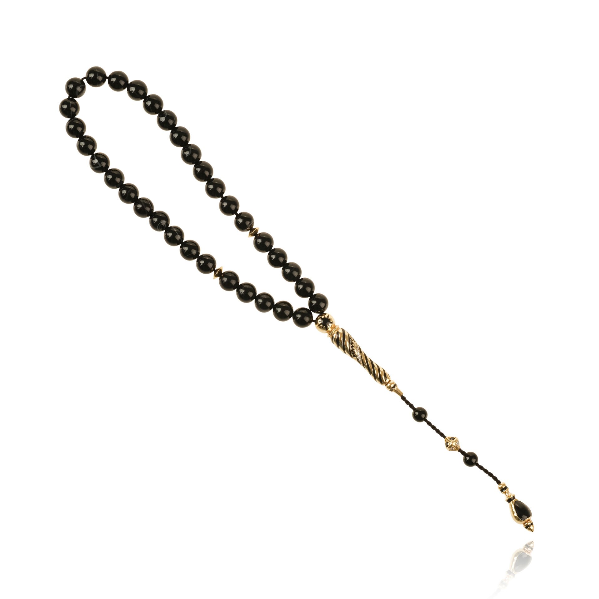 14 Ayar Altın Siyah Taşlı Altın İşlemeli Tesbih