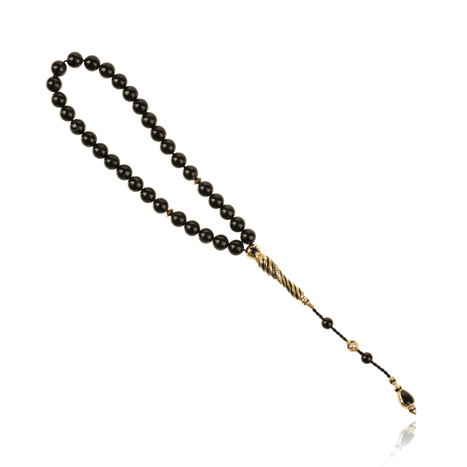 14 Ayar Altın Siyah Hareli Akik Çeşm-i Bülbül Tesbih