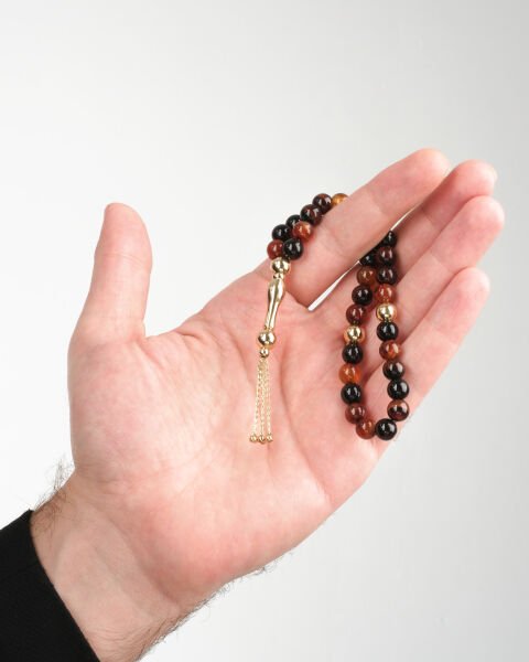 14 Ayar Altın Akik Taşlı Erkek Tesbih