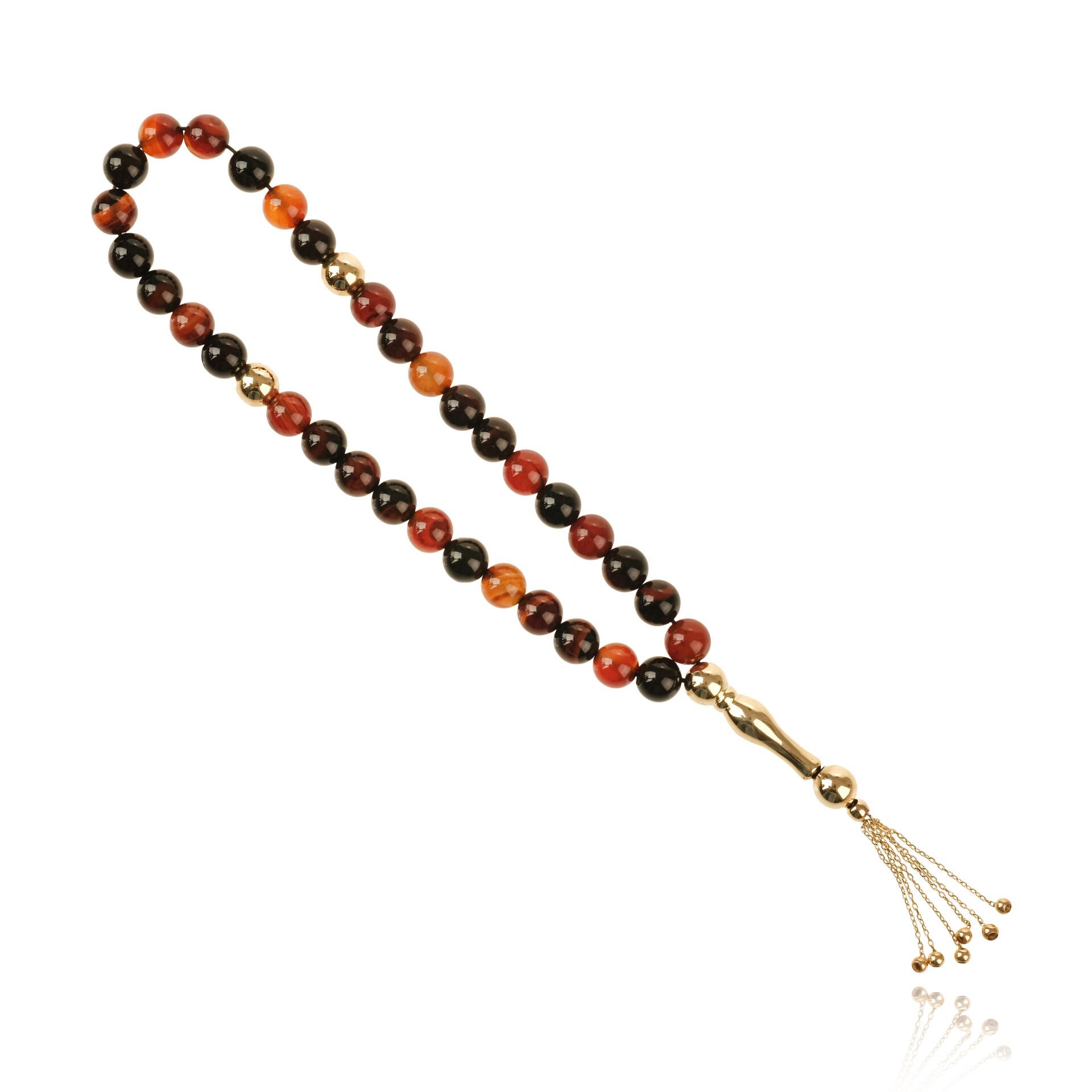 14 Ayar Altın ve Akik Taşlı Erkek Tesbih