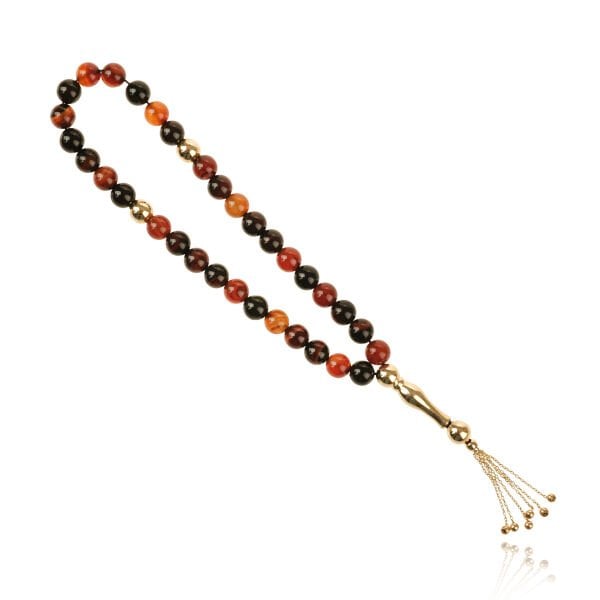 14 Ayar Altın Akik Taşlı Erkek Tesbih