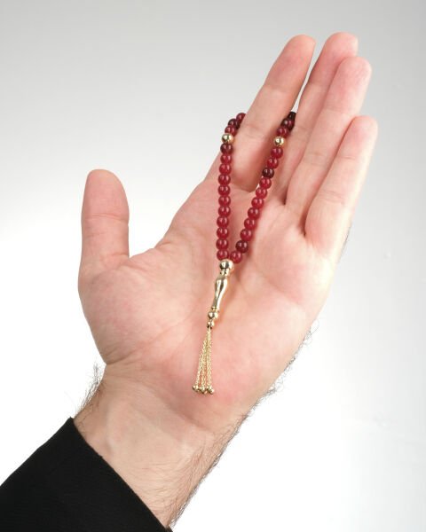 14 Ayar Kırmızı Taşlı Altın Tesbih