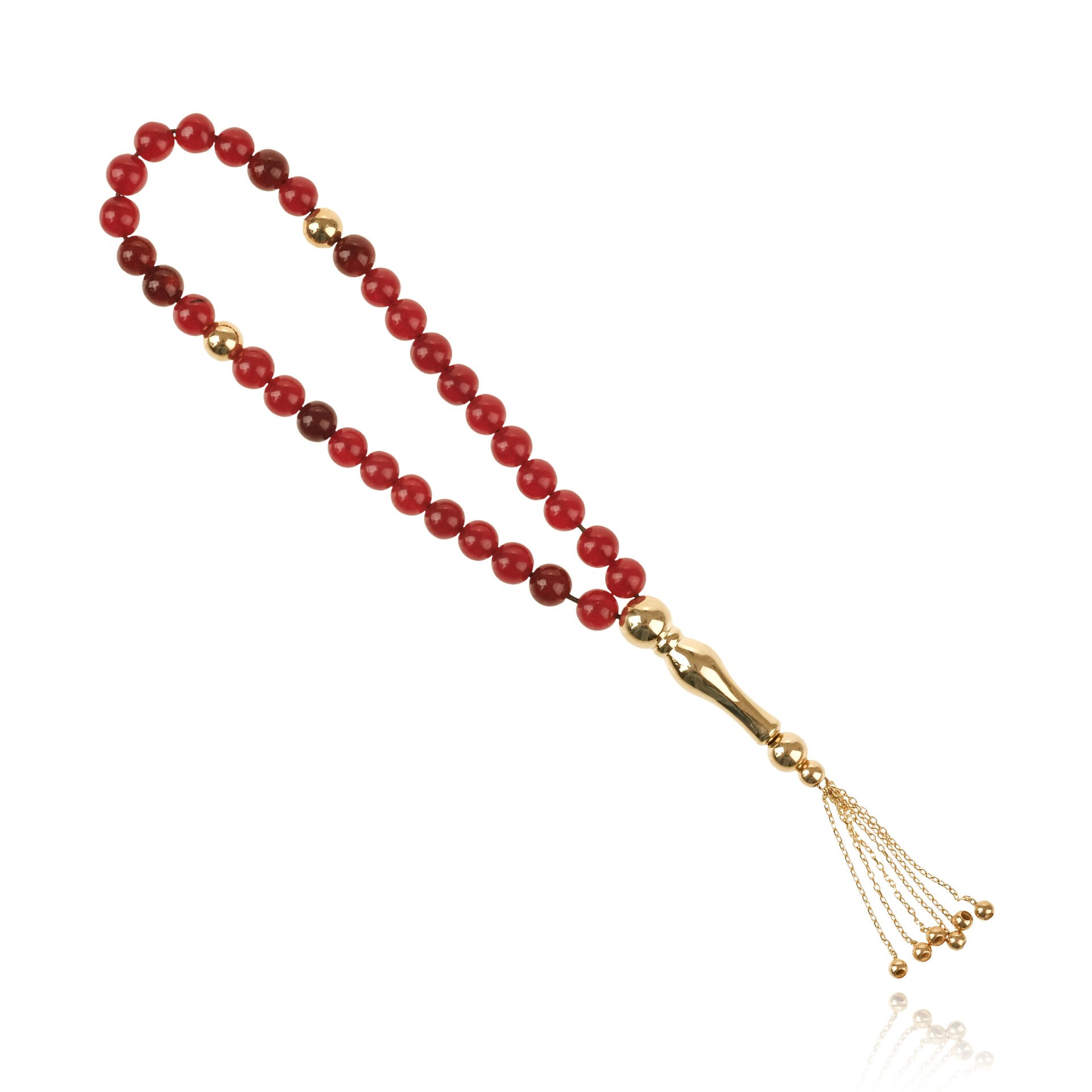 14 Ayar Kırmızı Taşlı Altın Tesbih