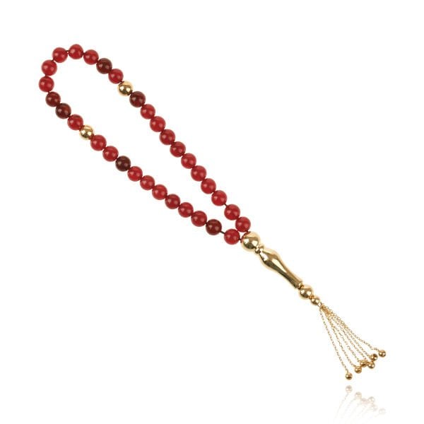 14 Ayar Kırmızı Taşlı Altın Tesbih