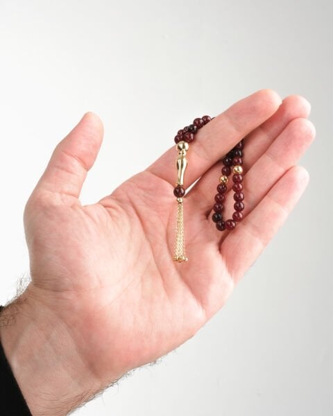 14 Ayar Altın Akik Taşlı Erkek Tespih