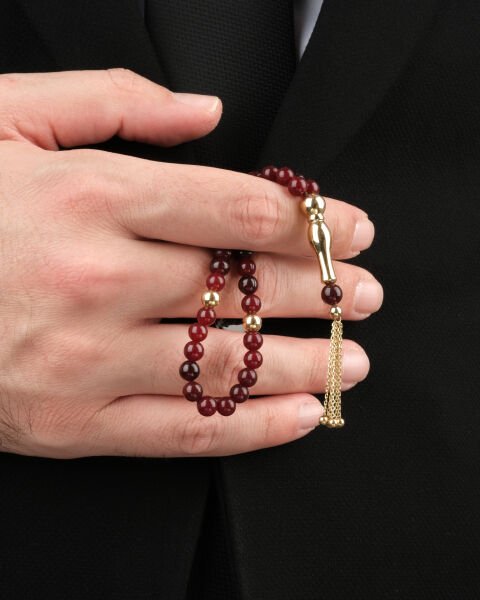 14 Ayar Altın Akik Taşlı Erkek Tespih