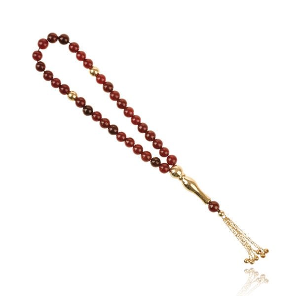 14 Ayar Altın Akik Taşlı Erkek Tespih