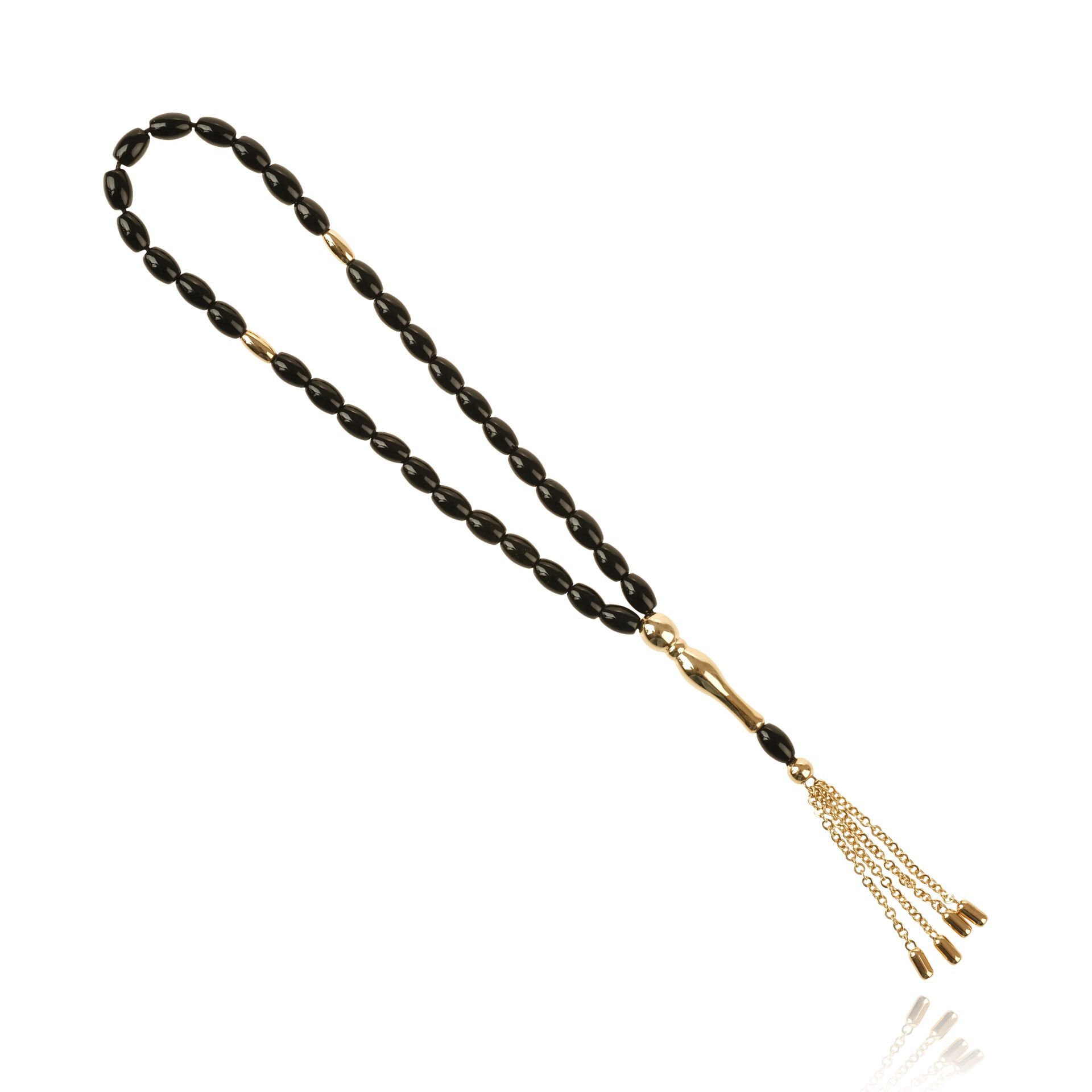 14 Ayar Oval Kesim Siyah Taşlı Altın Tesbih