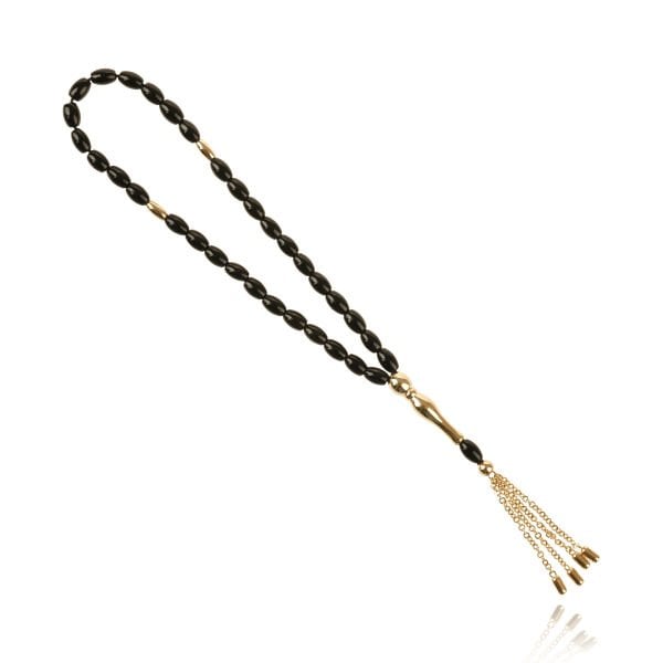 14 Ayar Oval Kesim Siyah Taşlı Altın Tesbih