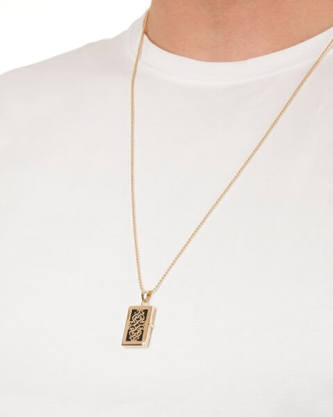 14 Ayar Altın İşlemeli Plaka Model Erkek Kolye Ucu