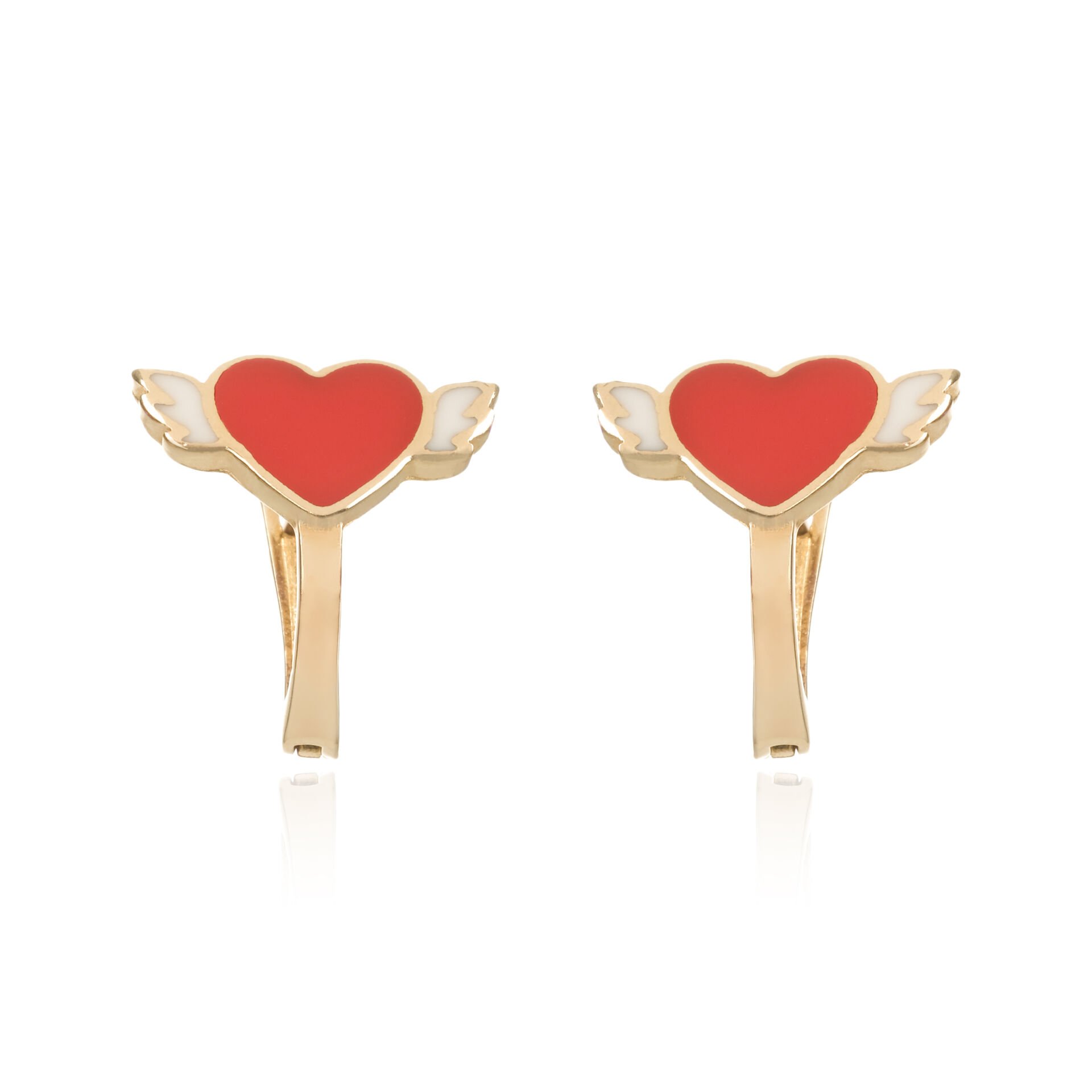 14 Ayar Altın Kanatlı Kalp Figürlü Çocuk Küpe