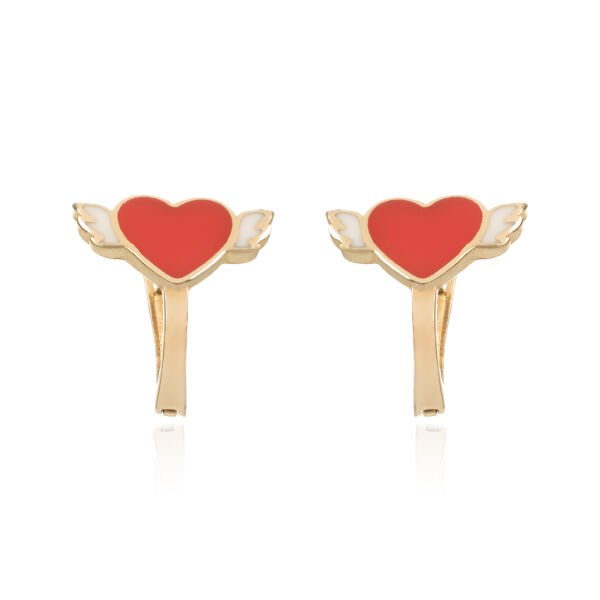 14 Ayar Altın Kanatlı Kalp Figürlü Çocuk Küpe