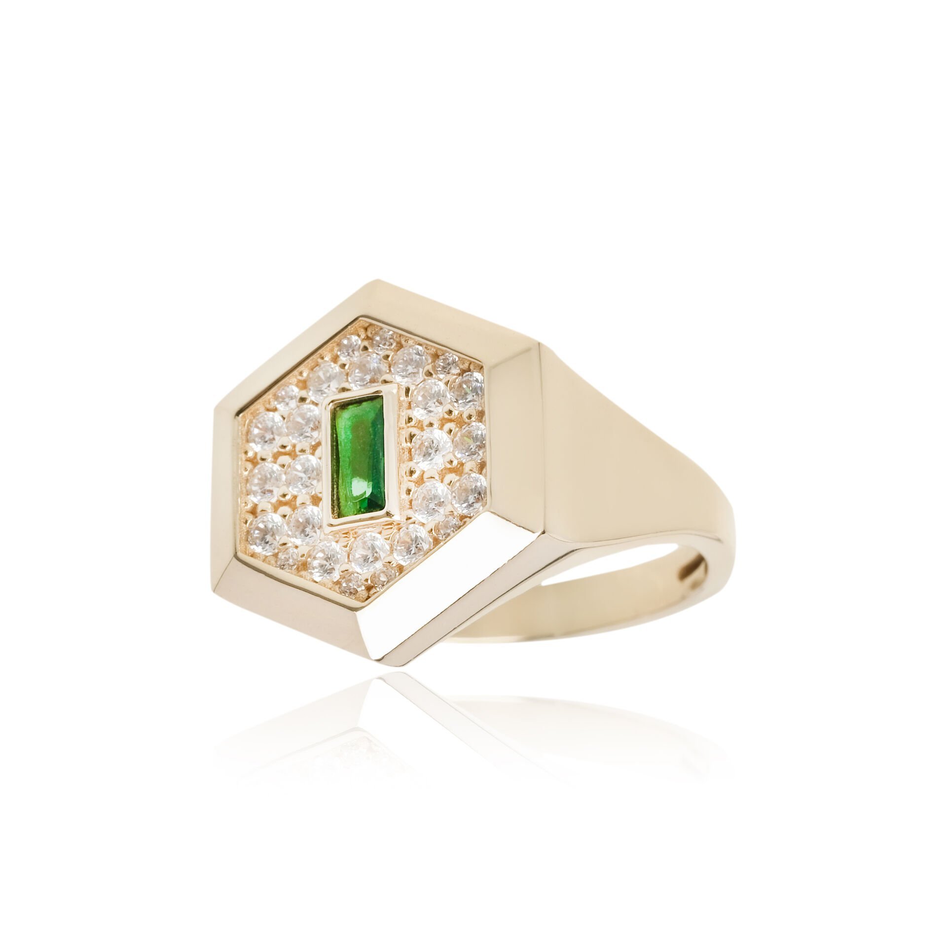 Ema 14 Ayar Altın Altıgen Zümrüt Taşlı Yüzük