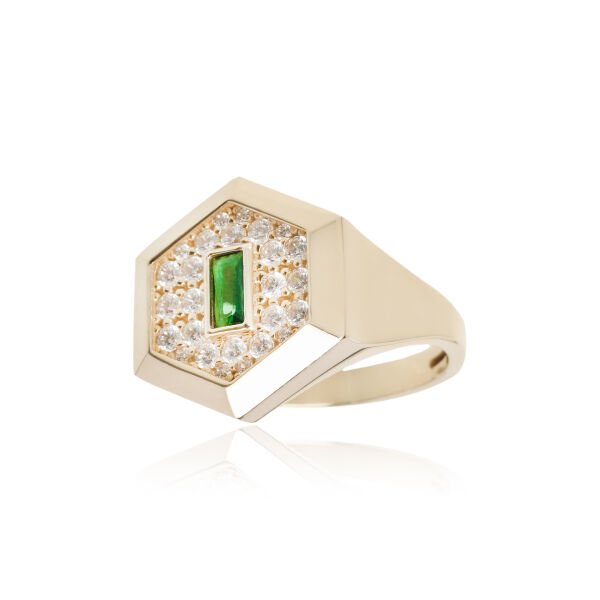 Ema 14 Ayar Altın Altıgen Formlu Zümrüt Taşlı Yüzük