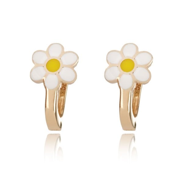 14 Ayar Altın Beyaz Papatya Figürlü Çocuk Küpesi