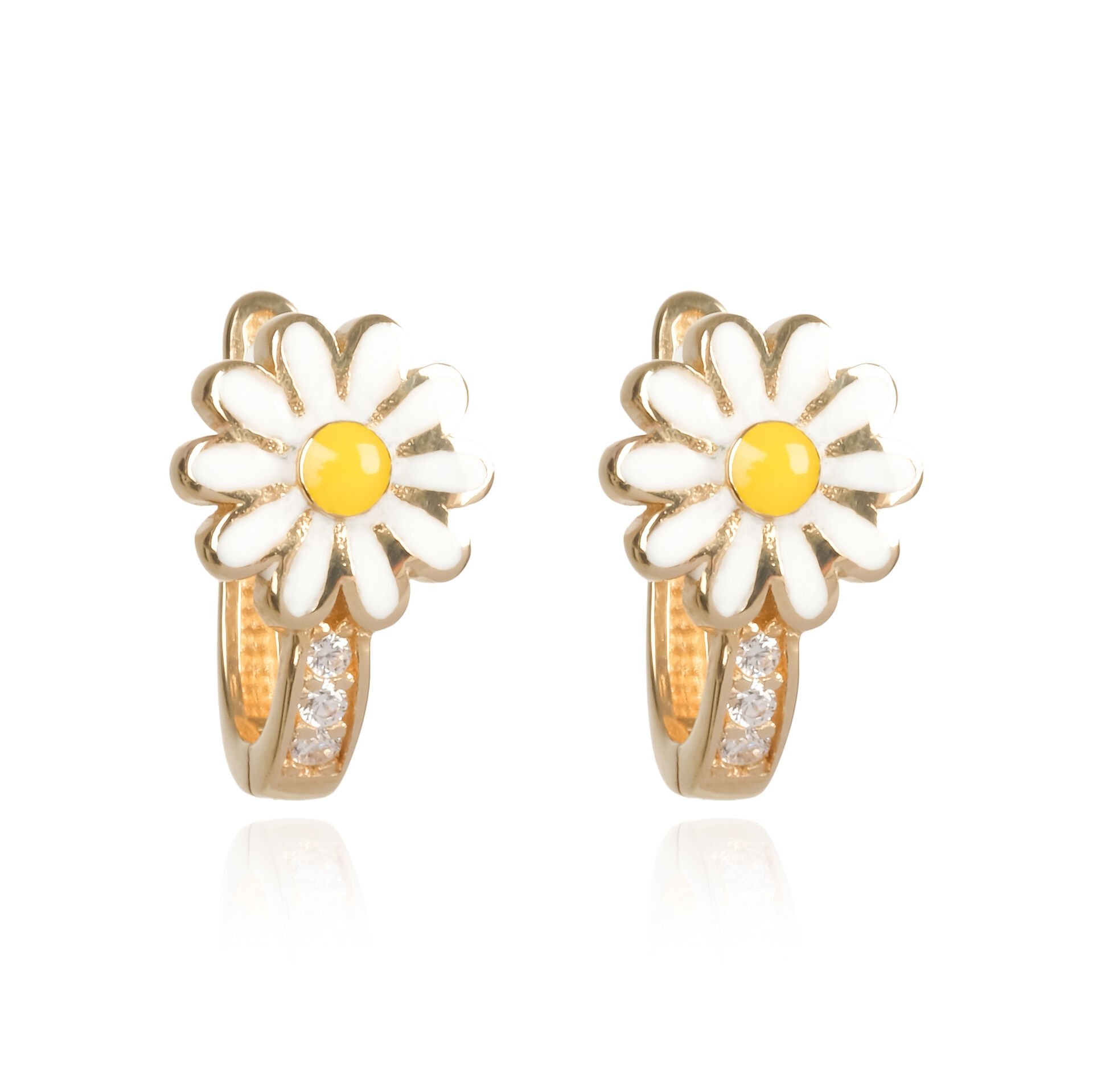 14 Ayar Altın Papatya Figürlü Mineli Taşlı Çocuk Küpe