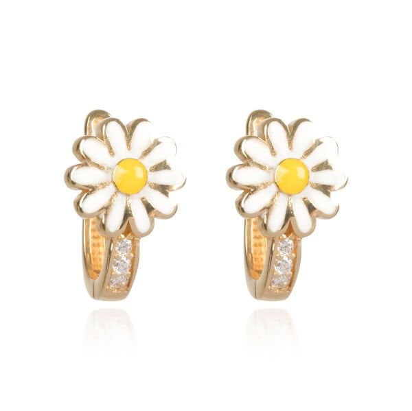 14 Ayar Altın Papatya Figürlü Mineli Taşlı Çocuk Küpe