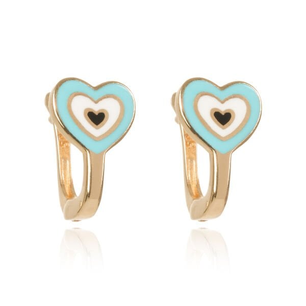 14 Ayar Altın Mavi Mineli Kalp Figürlü Çocuk Küpe