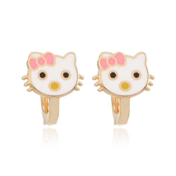 14 Ayar Altın Hello Kitty Figürlü Pembe Mineli Çocuk Küpe