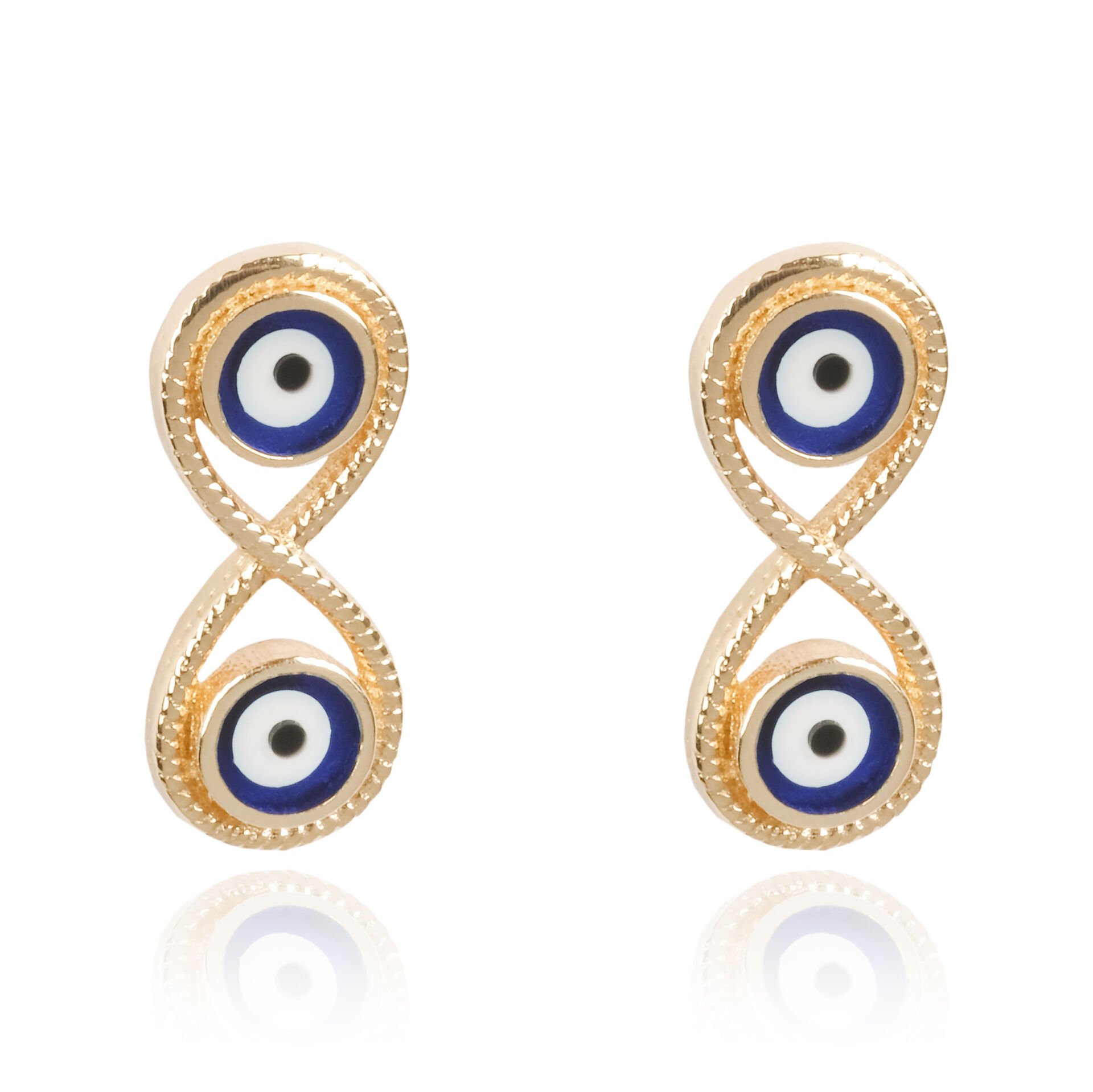 14 Ayar Altın Nazar Boncuğu Figürlü Sonsuzluk Küpe