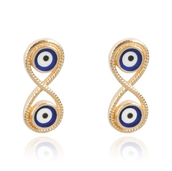 14 Ayar Altın Nazar Boncuğu Figürlü Sonsuzluk Küpe