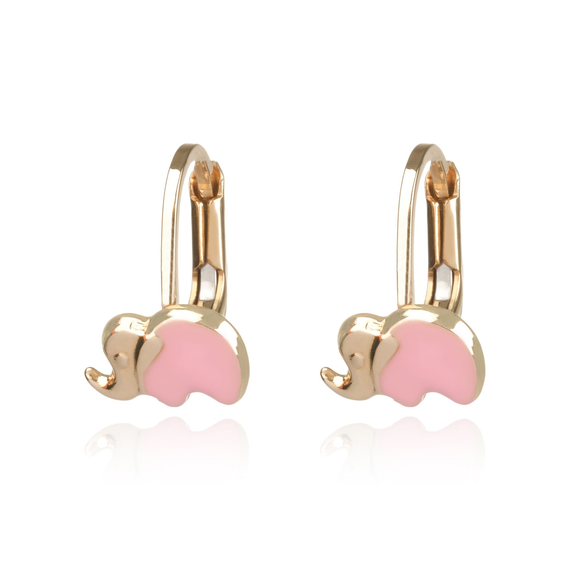 14 Ayar Altın Fil Figürlü Pembe Mineli Çocuk Küpe