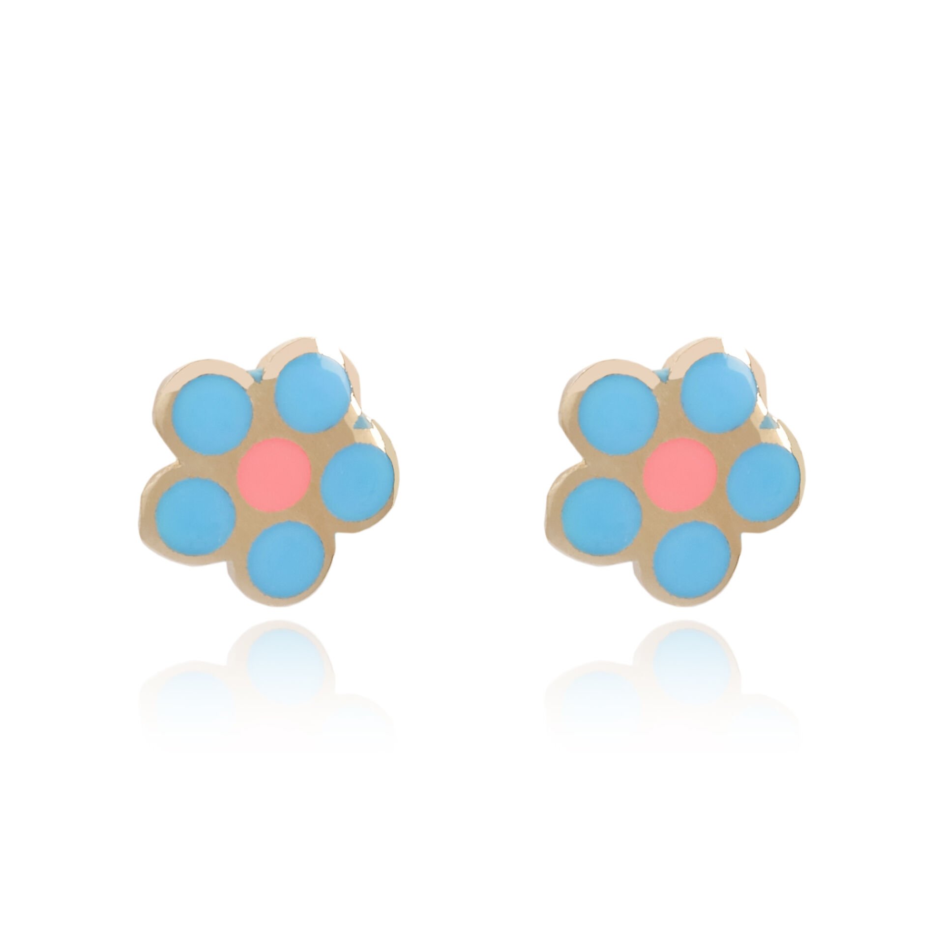 14 Ayar Altın Çiçek Figürlü Mineli Çocuk Küpe