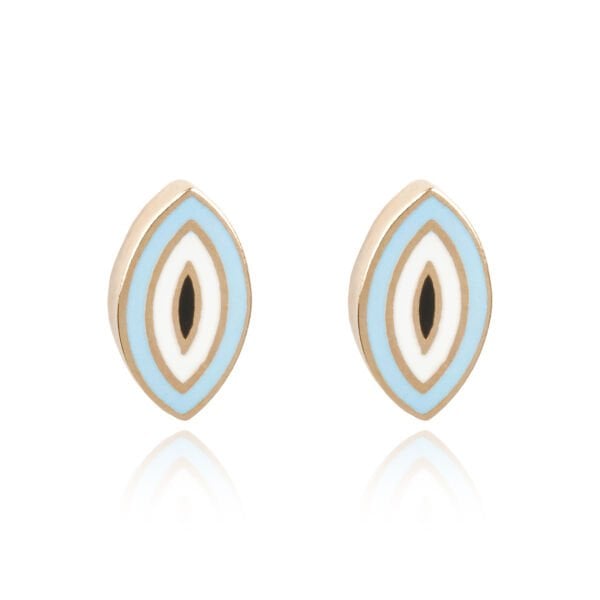 14 Ayar Altın Açık Mavi Mineli Çiçek Figürlü Küpe