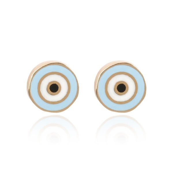 14 Ayar Altın Açık Mavi Nazar Boncuğu Figürlü Çocuk Küpesi