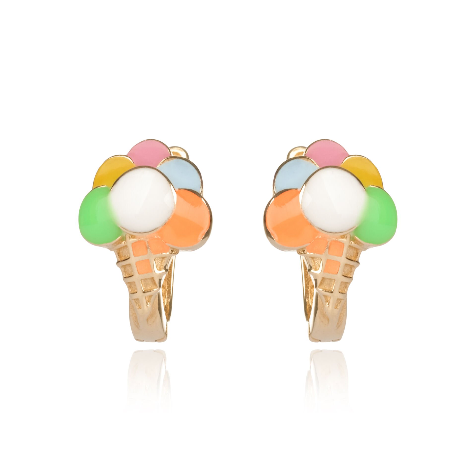 14 Ayar Altın Dondurma Figürlü Renkli Mineli Çocuk Küpesi