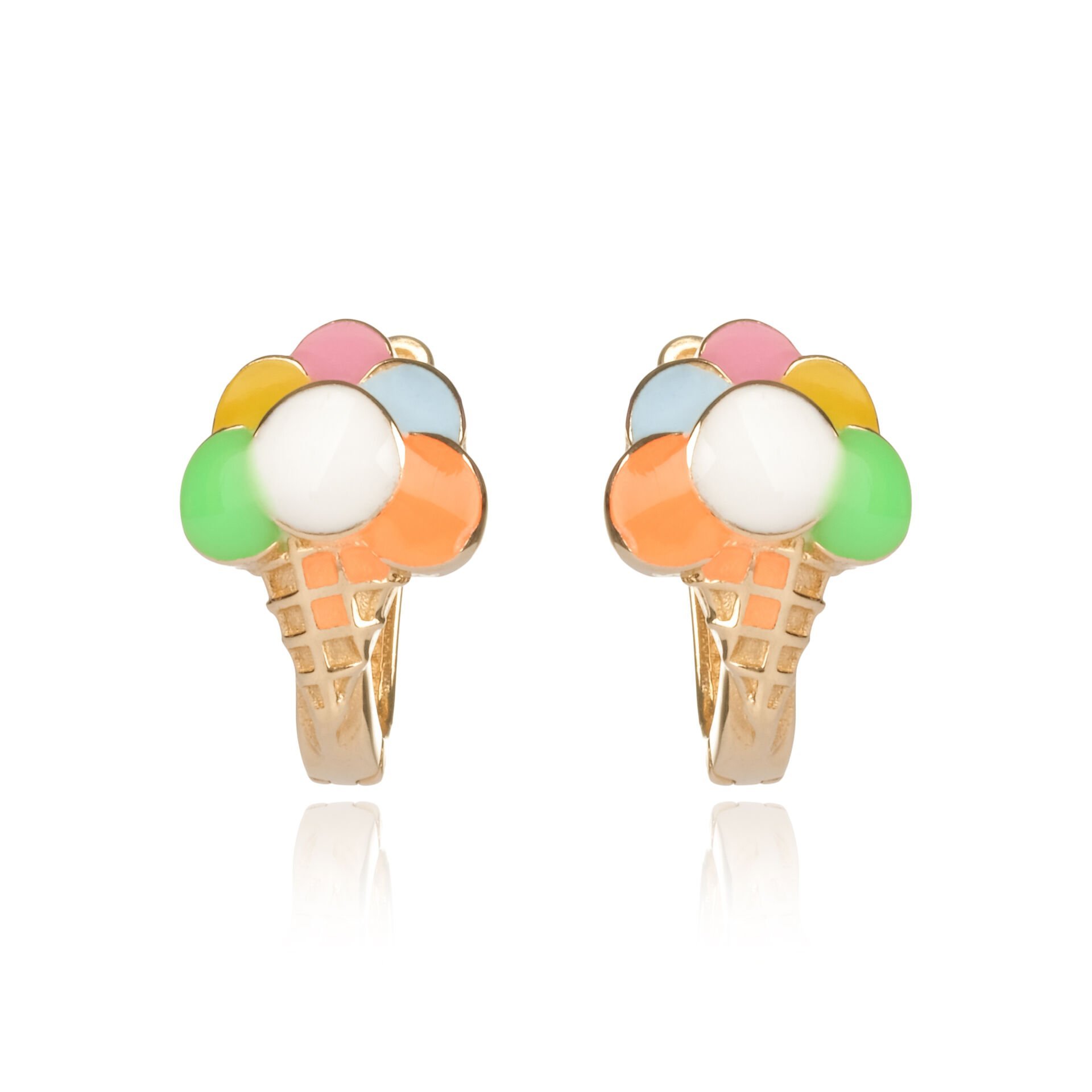 14 Ayar Altın Dondurma Figürlü Renkli Mineli Çocuk Küpesi