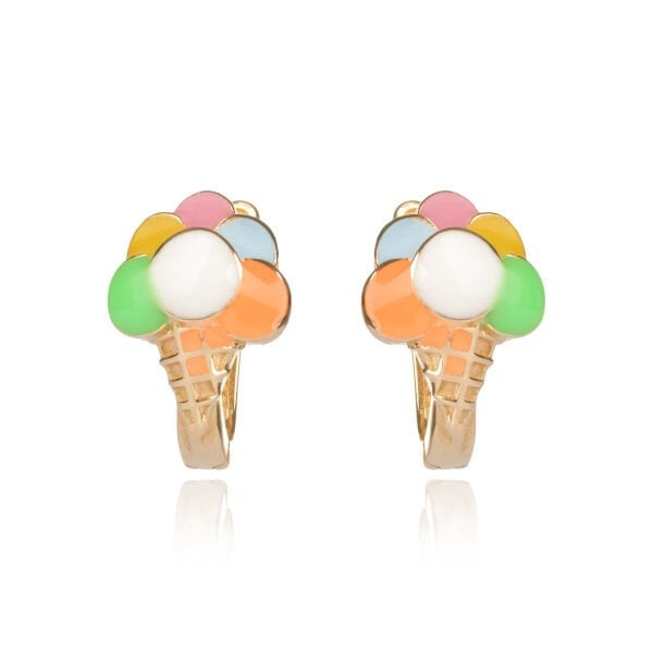 14 Ayar Altın Dondurma Figürlü Renkli Mineli Çocuk Küpesi