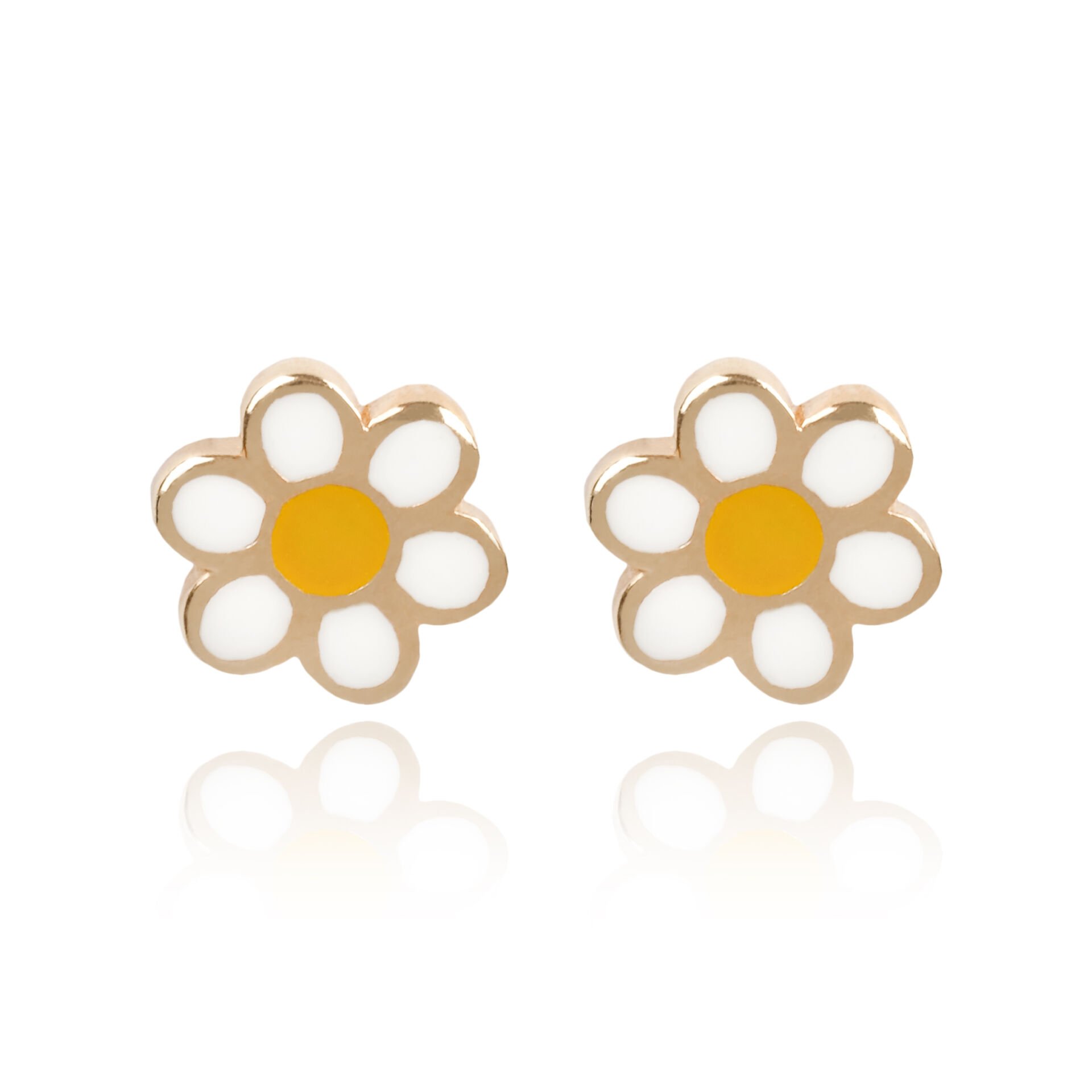 14 Ayar Altın Papatya Figürlü Beyaz Mineli Çocuk Küpe