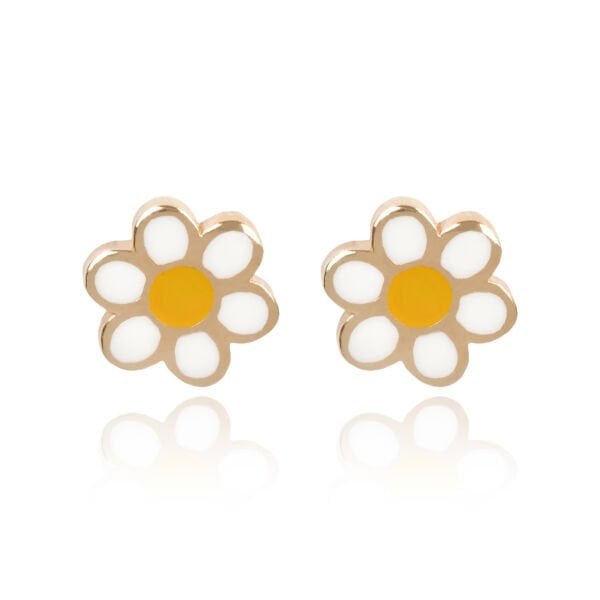 14 Ayar Altın Papatya Figürlü Beyaz Mineli Çocuk Küpe