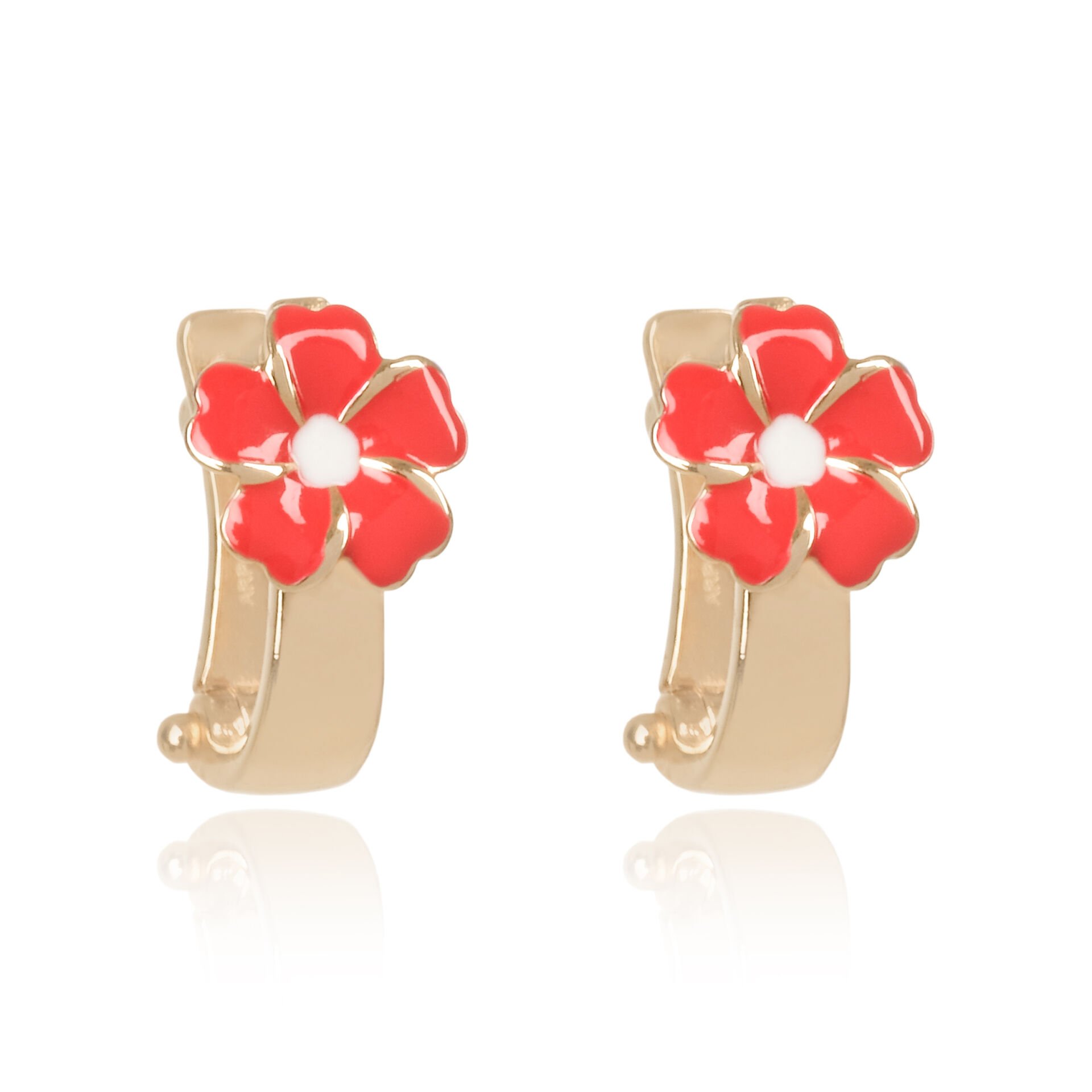 14 Ayar Altın Kırmızı Çiçek Figürlü Çocuk Küpesi