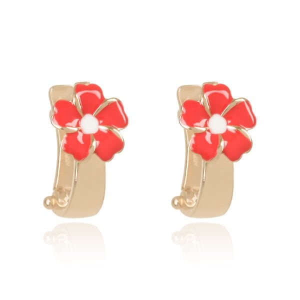 14 Ayar Altın Kırmızı Çiçek Figürlü Çocuk Küpesi