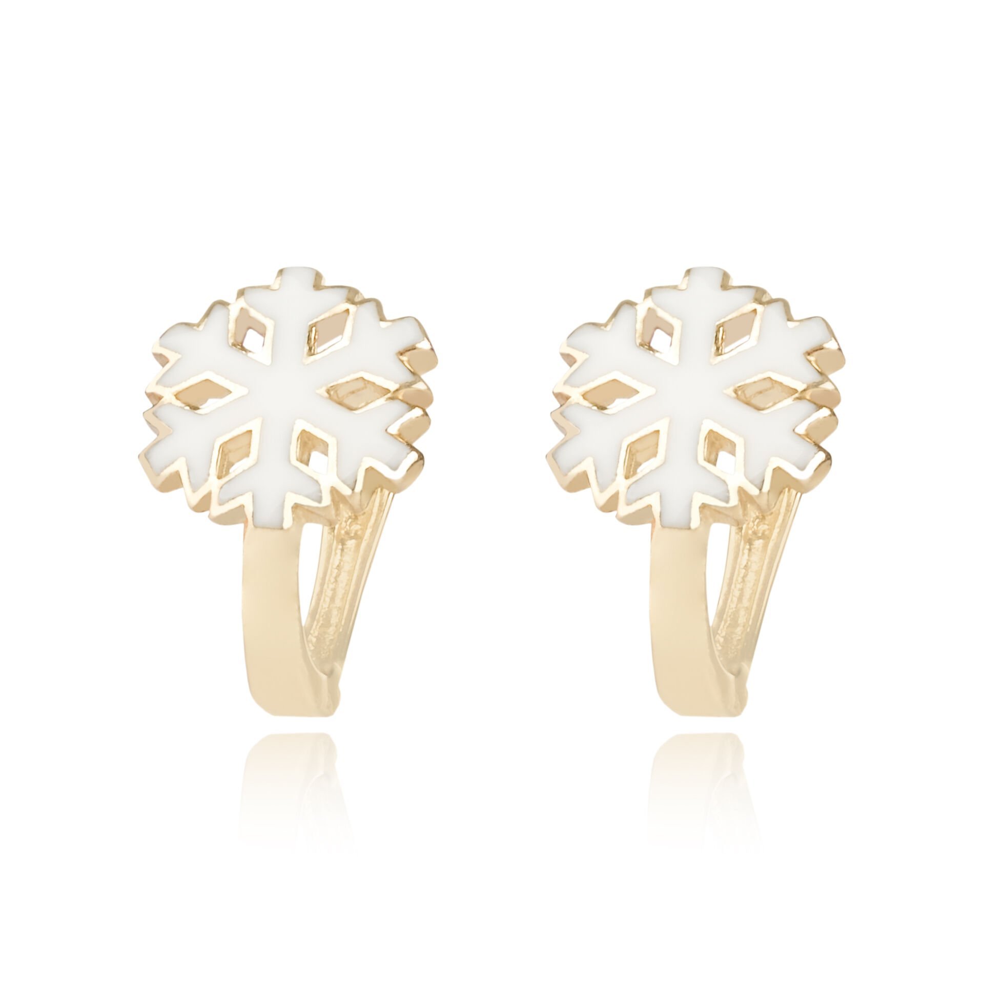 14 Ayar Altın Kar Tanesi Figürlü Beyaz Mineli Çocuk Küpe