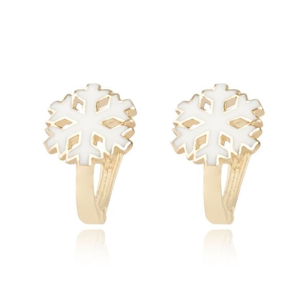 14 Ayar Altın Kar Tanesi Figürlü Beyaz Mineli Çocuk Küpe