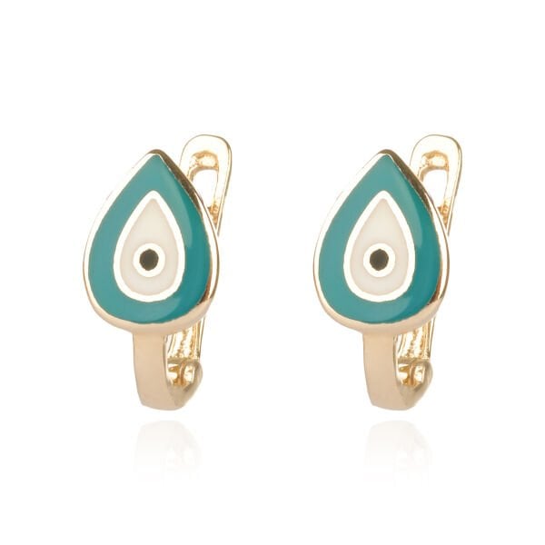 14 Ayar Altın Nazar Boncuğu Figürlü Mineli Çocuk Küpe