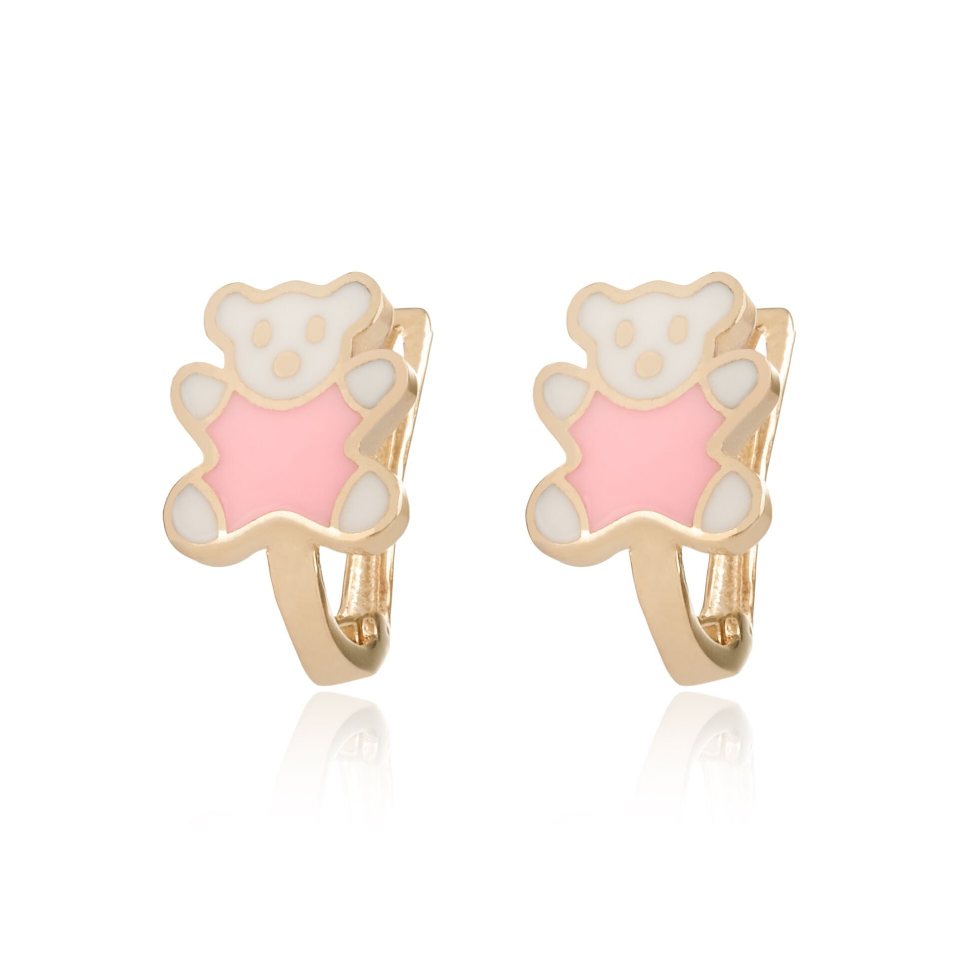 14 Ayar Altın Ayıcık Figürlü Pembe Mineli Çocuk Küpe