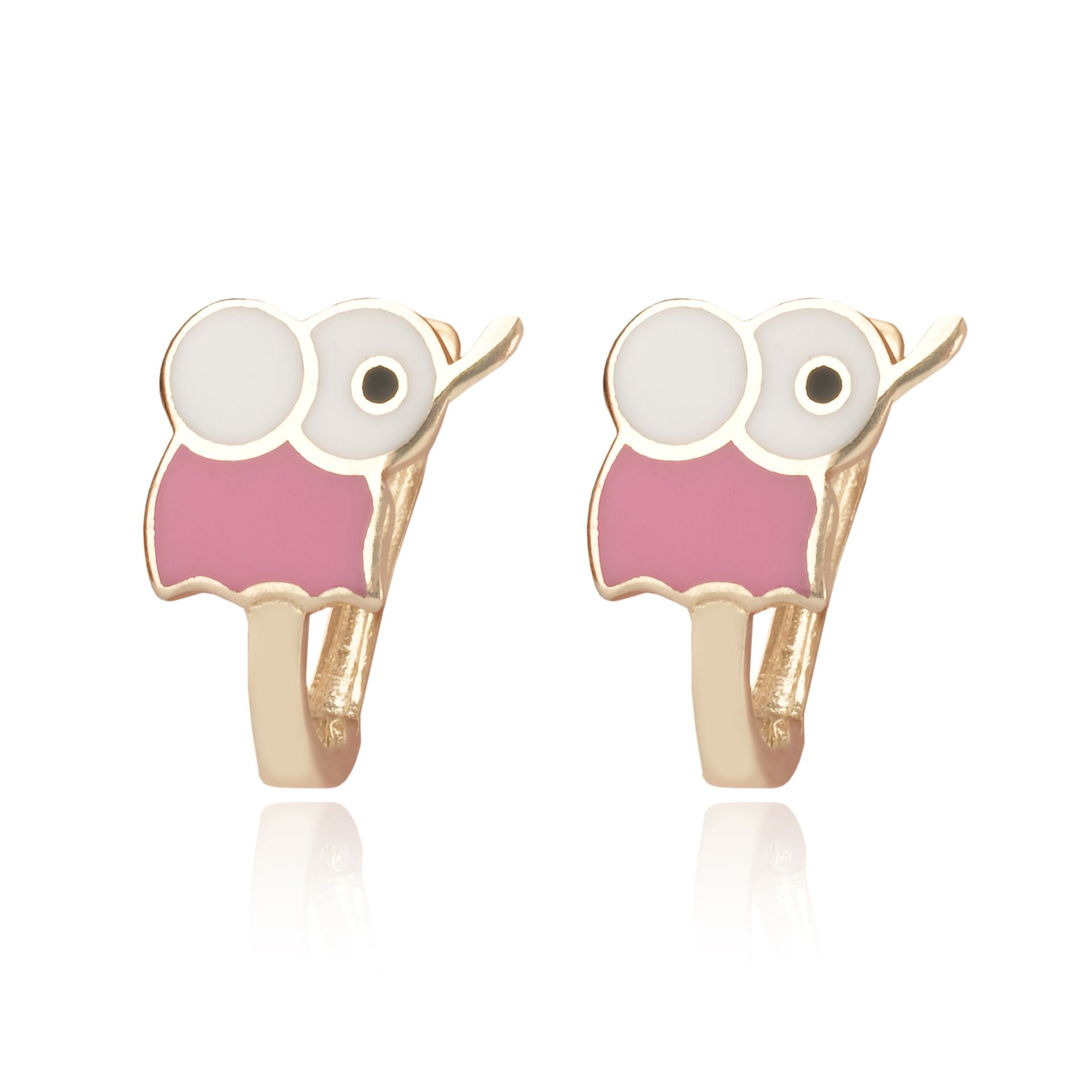 14 Ayar Altın Fil Figürlü Pembe Mineli Çocuk Küpe